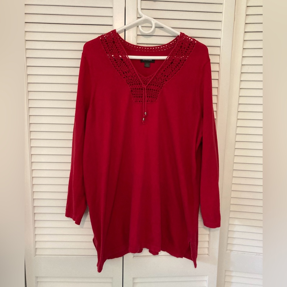 Avenue Women's 100% Cotton Red Embellished Relaxed Tunic Sweater Size 22/24